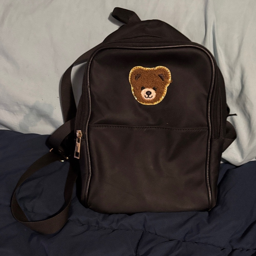 Kids Play Bear Patch Black  Crossbody Bag